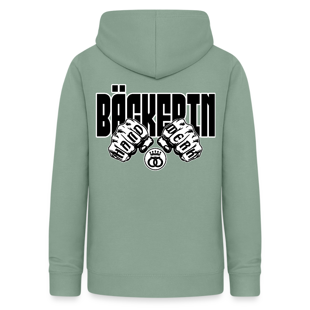 Frauen Hoodie "Bäckerin" (beidseitig beruckt) - Graugrün