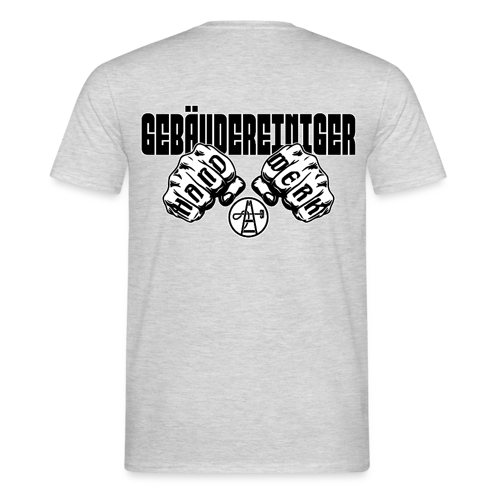 Unisex T-Shirt "Gebäudereiniger" (beidseitig bedruckt) - Grau meliert