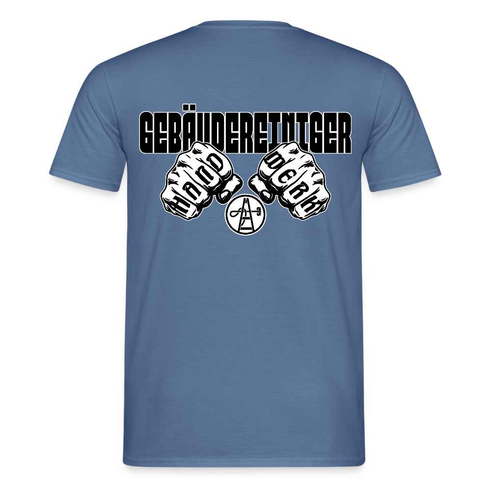 Unisex T-Shirt "Gebäudereiniger" (beidseitig bedruckt) - Taubenblau