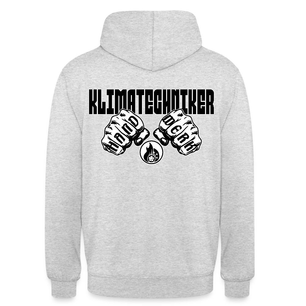 Unisex Hoodie "Klimatechniker" (beidseitig bedruckt) - Hellgrau meliert