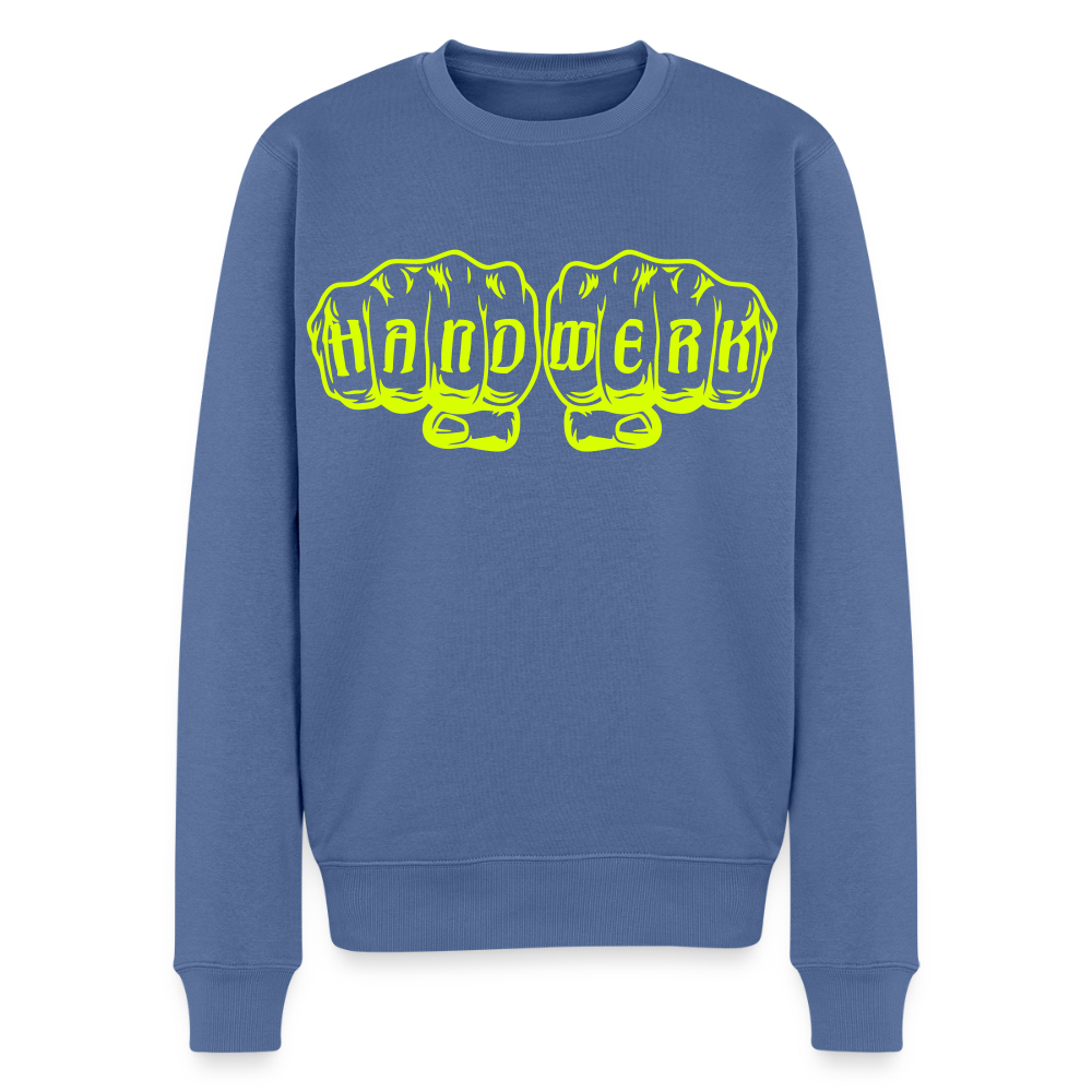 Unisex Premium Pullover "Klimatechniker" neongelb - Taubenblau