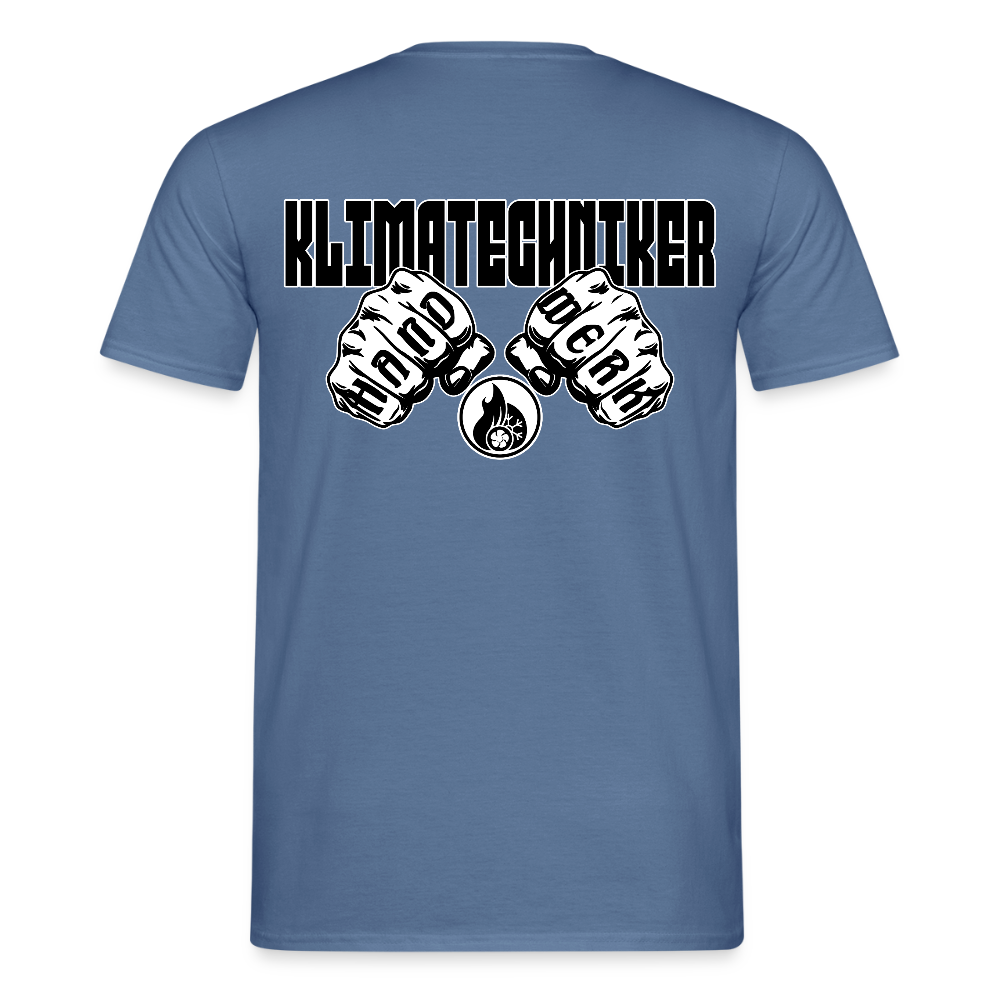 Unisex T-Shirt "Klimatechniker" (beidseitig bedruckt) Taubenblau Männer T-Shirt