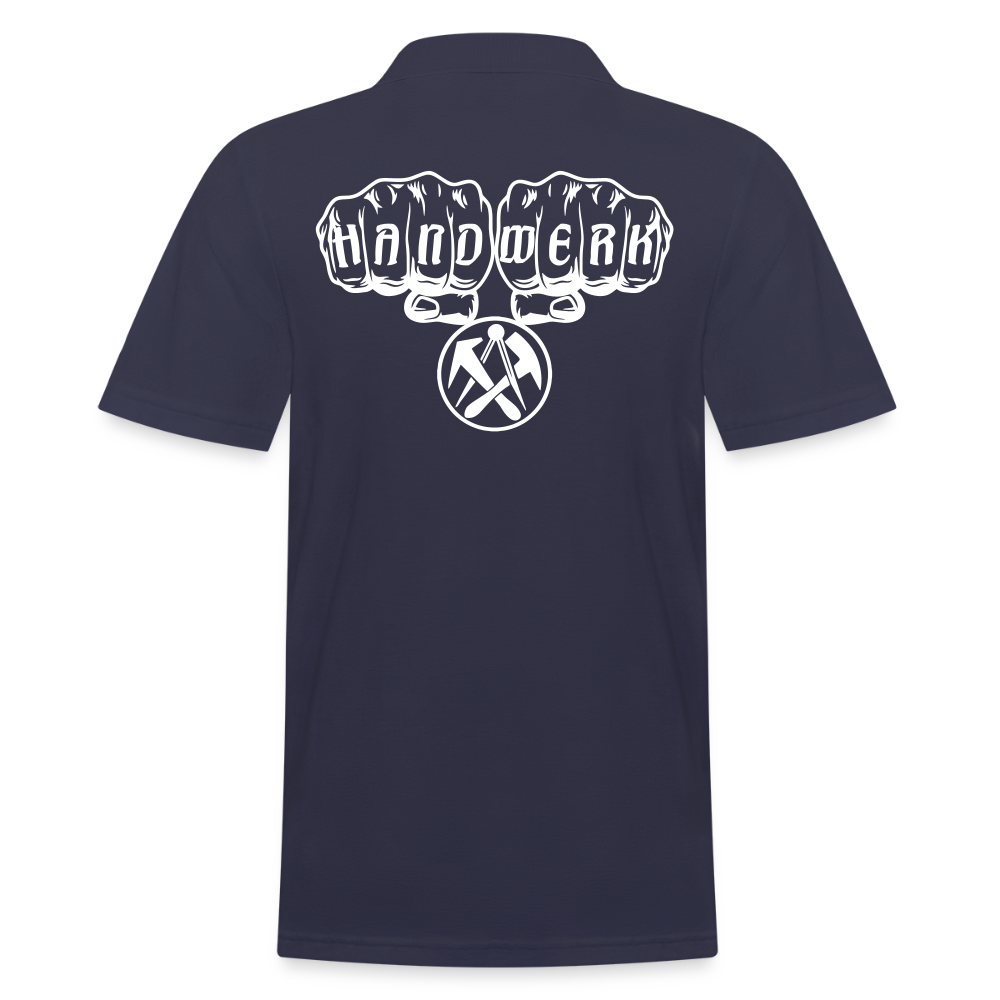 Männer Poloshirt "Dachdecker" (hinten bedruckt) Navy Männer Poloshirt