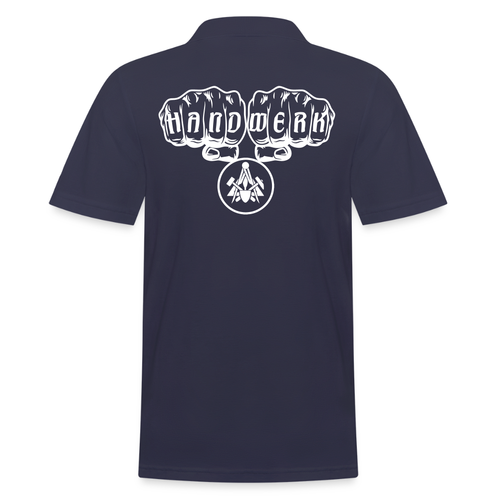 Männer Poloshirt "Maurer" (hinten bedruckt) Navy Männer Poloshirt