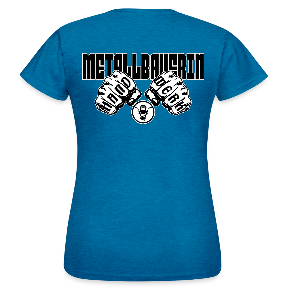 Frauen T-Shirt "Metallbauerin" (beidseitig bedruckt) - Antikblaues Saphir meliert