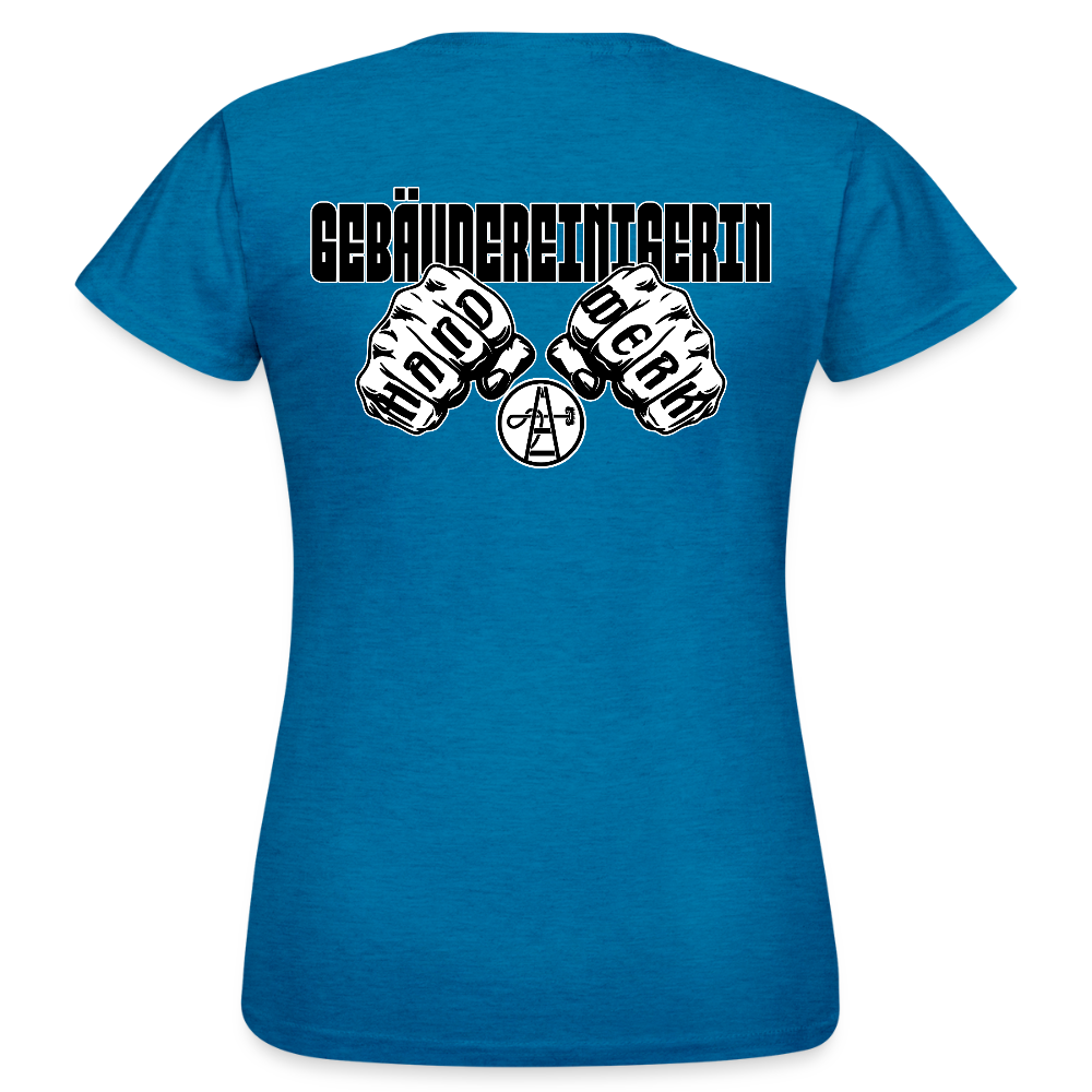 Frauen T-Shirt "Gebäudereinigerin" (beidseitig bedruckt) - Antikblaues Saphir meliert