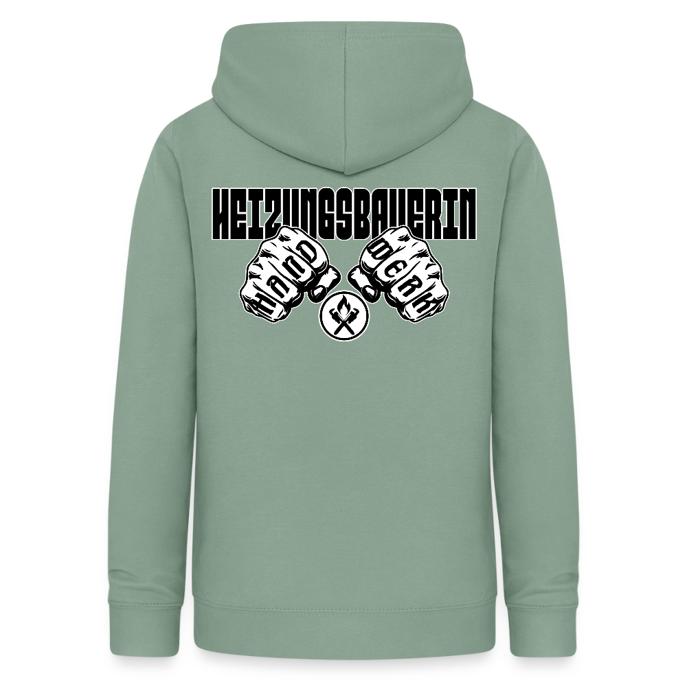 Frauen Hoodie "Heizungsbauerin" (beidseitig beruckt) - Graugrün