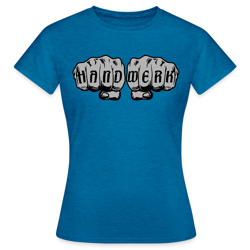 Frauen T-Shirt "Power-Handwerk" Antikblaues Saphir meliert Frauen T-Shirt