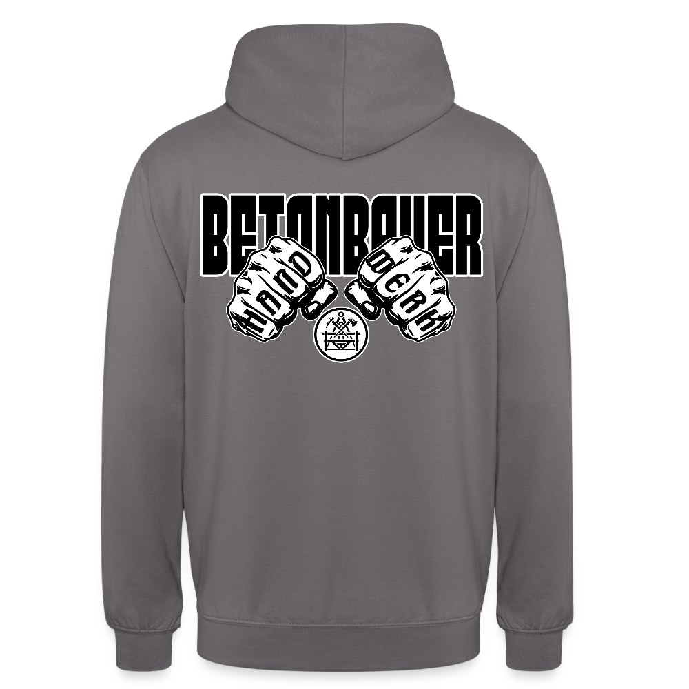 Unisex Hoodie "Betonbauer" (beidseitig bedruckt) - Mittelgrau