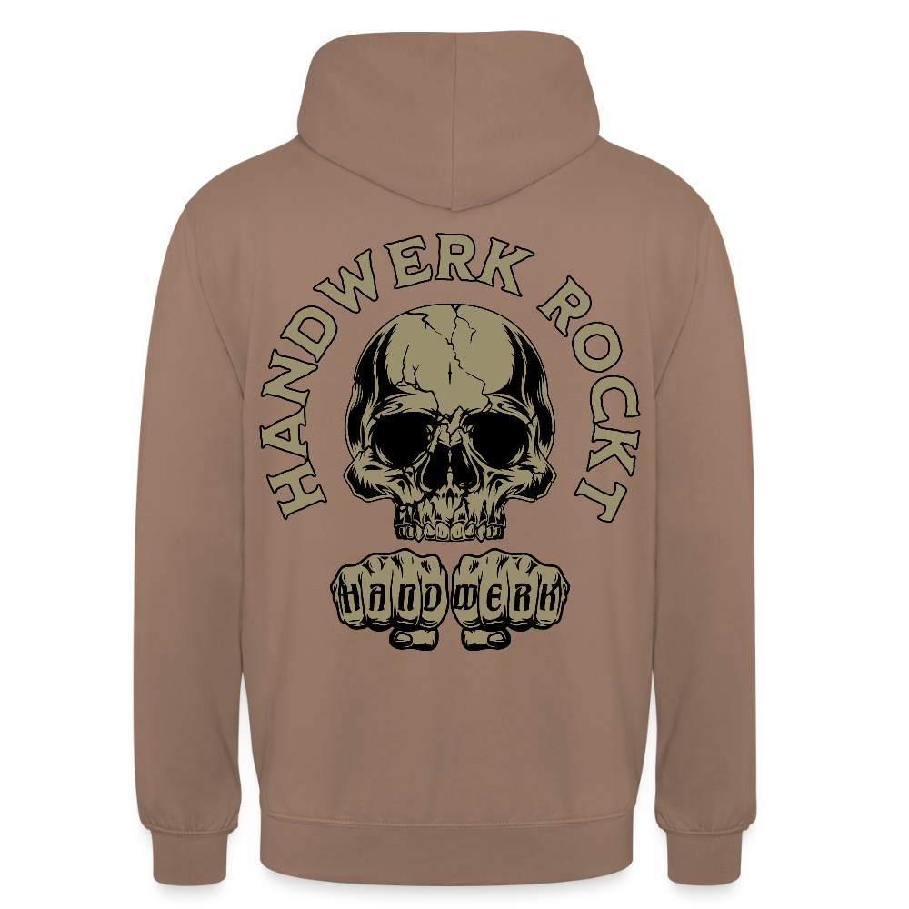 Unisex Hoodie "Handwerk-Rockt" (beidseitig bedruckt) - Mokka
