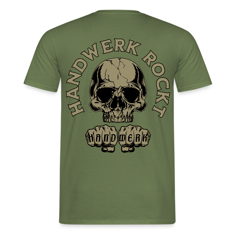 Unisex T-Shirt "Handwerk-Rockt" (beidseitig bedruckt) - Militärgrün