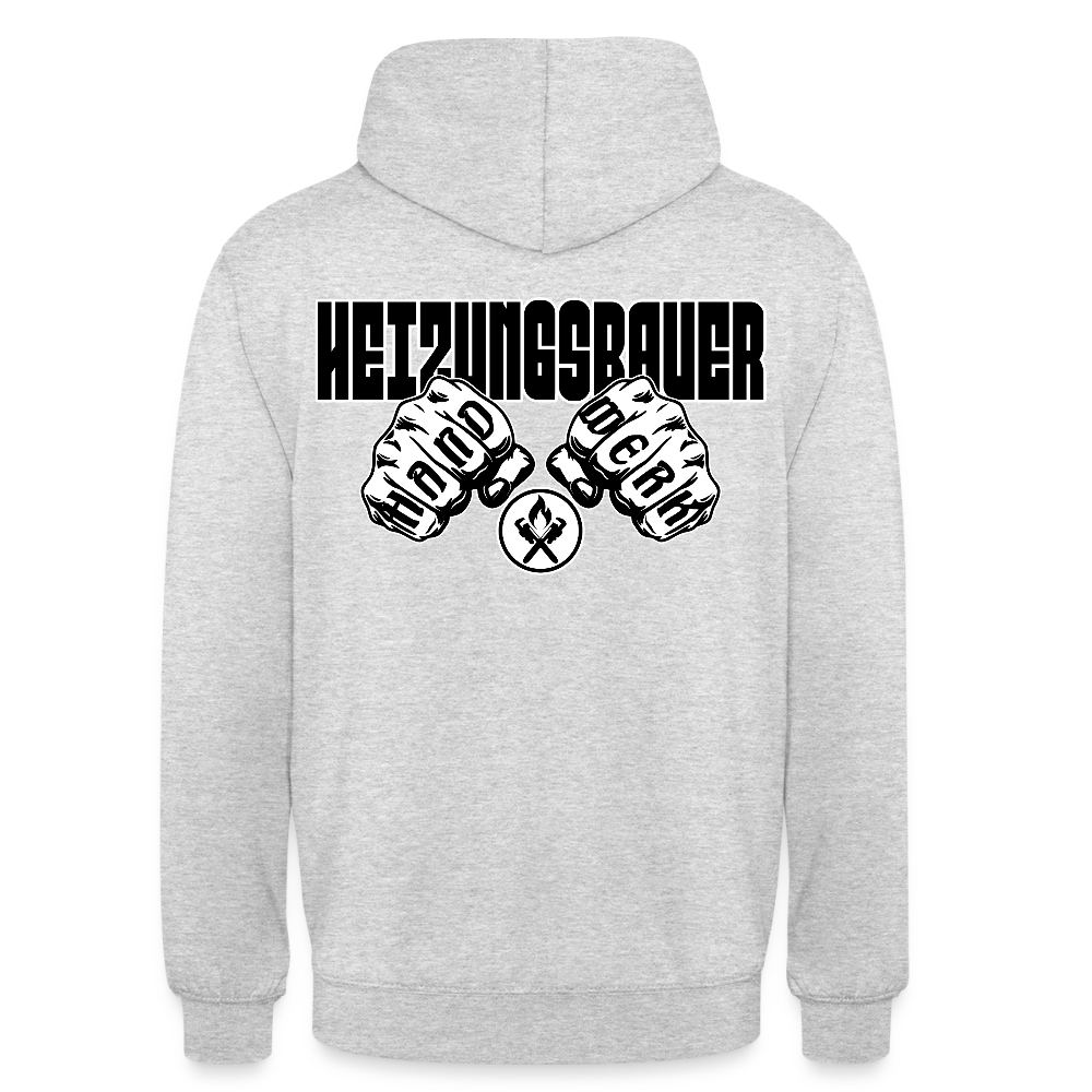 Unisex Hoodie "Heizungsbauer" (beidseitig bedruckt) - Hellgrau meliert