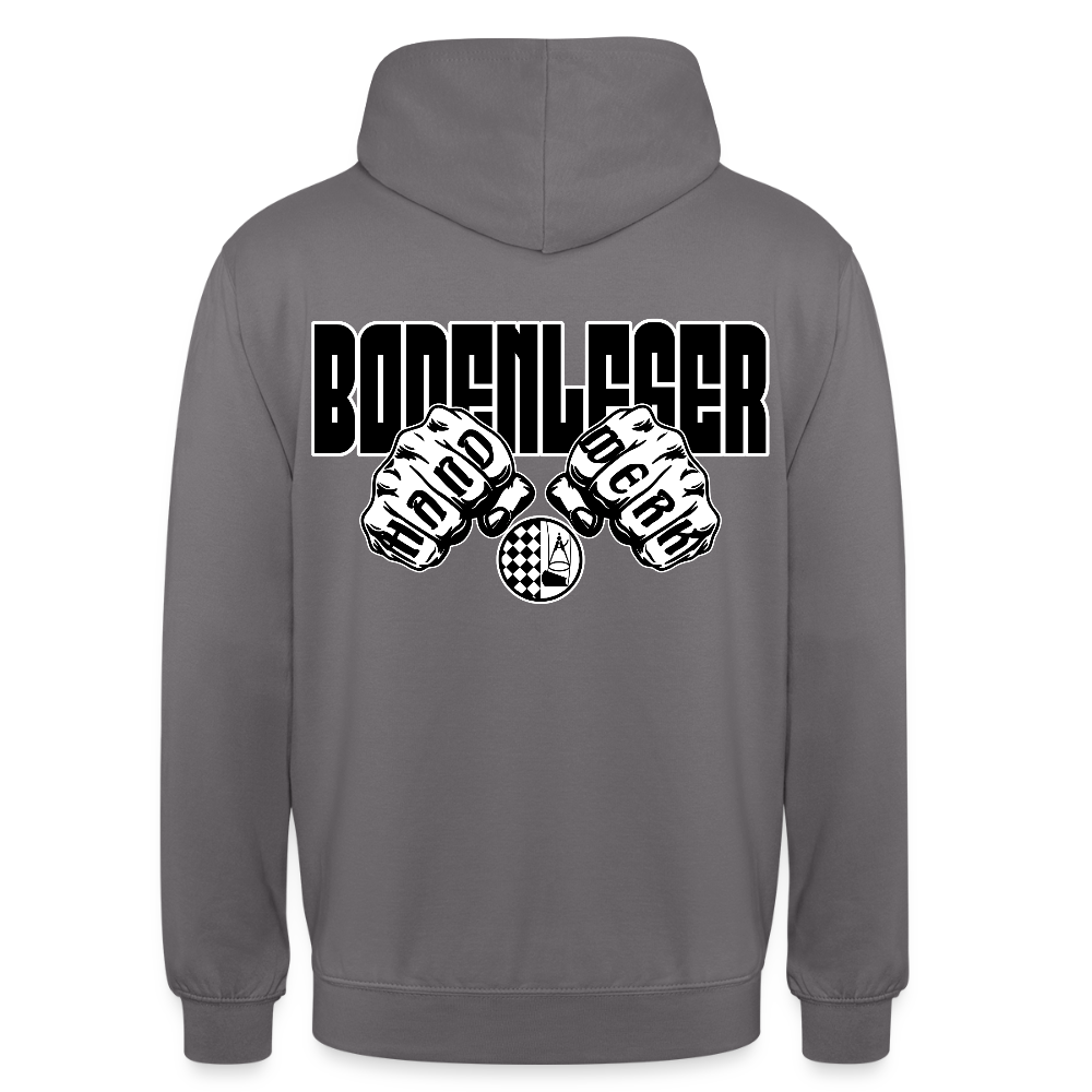 Unisex Hoodie "Bodenleger" (beidseitig bedruckt) - Mittelgrau