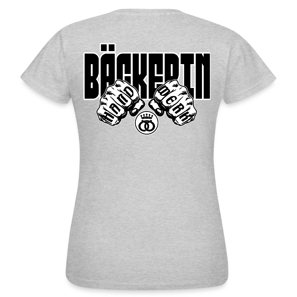 Frauen T-Shirt "Bäckerin" (beidseitig bedruckt) - Grau meliert