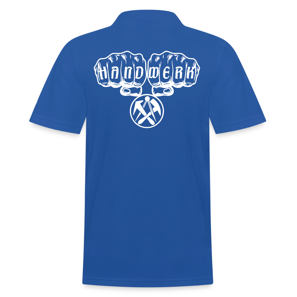 Männer Poloshirt "Dachdecker" (hinten bedruckt) Royalblau Männer Poloshirt