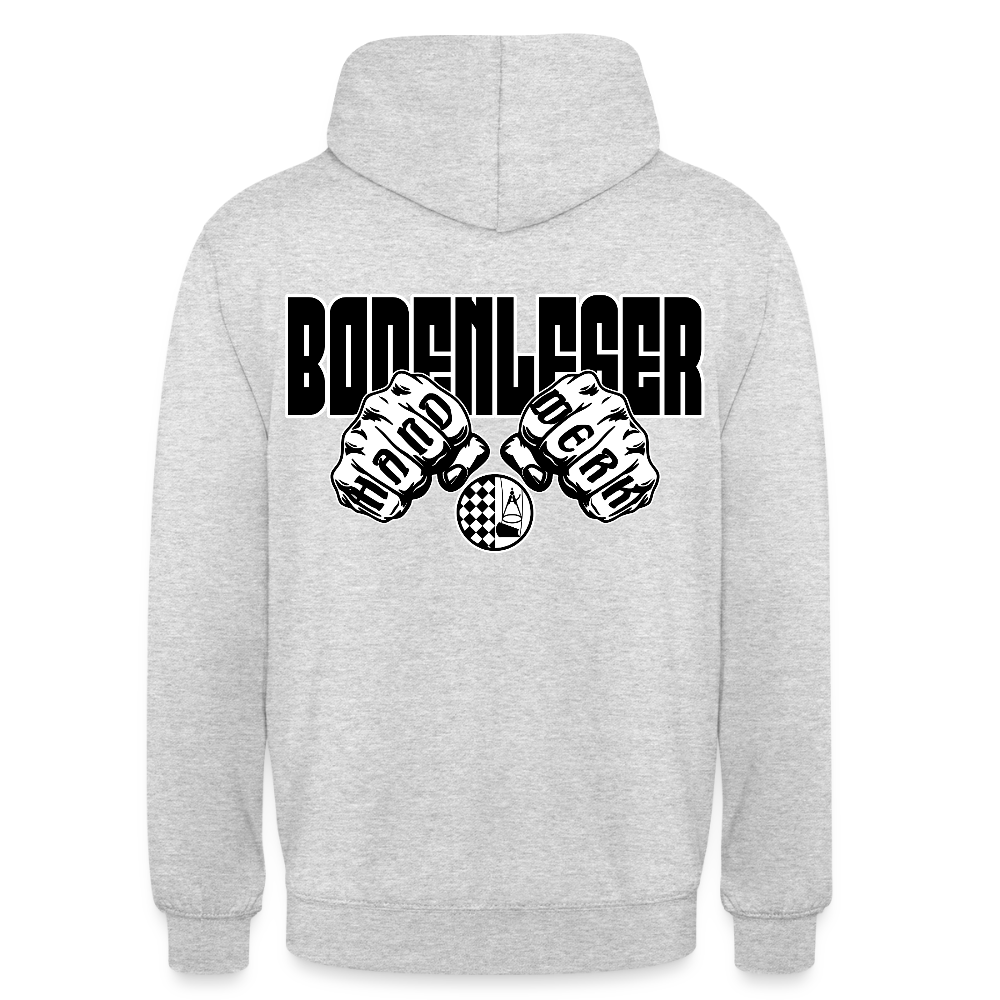 Unisex Hoodie "Bodenleger" (beidseitig bedruckt) - Hellgrau meliert