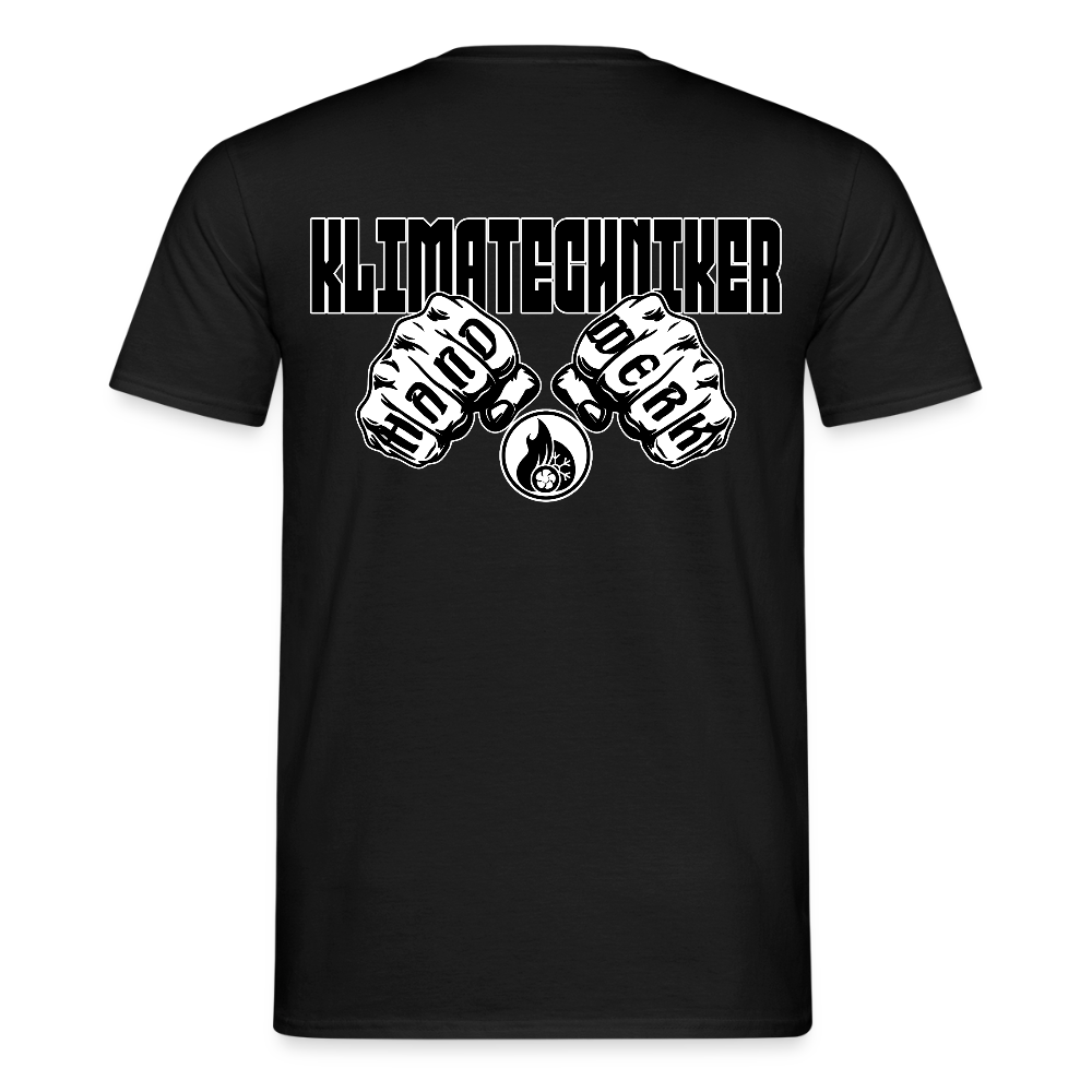 Unisex T-Shirt "Klimatechniker" (beidseitig bedruckt) Schwarz Männer T-Shirt
