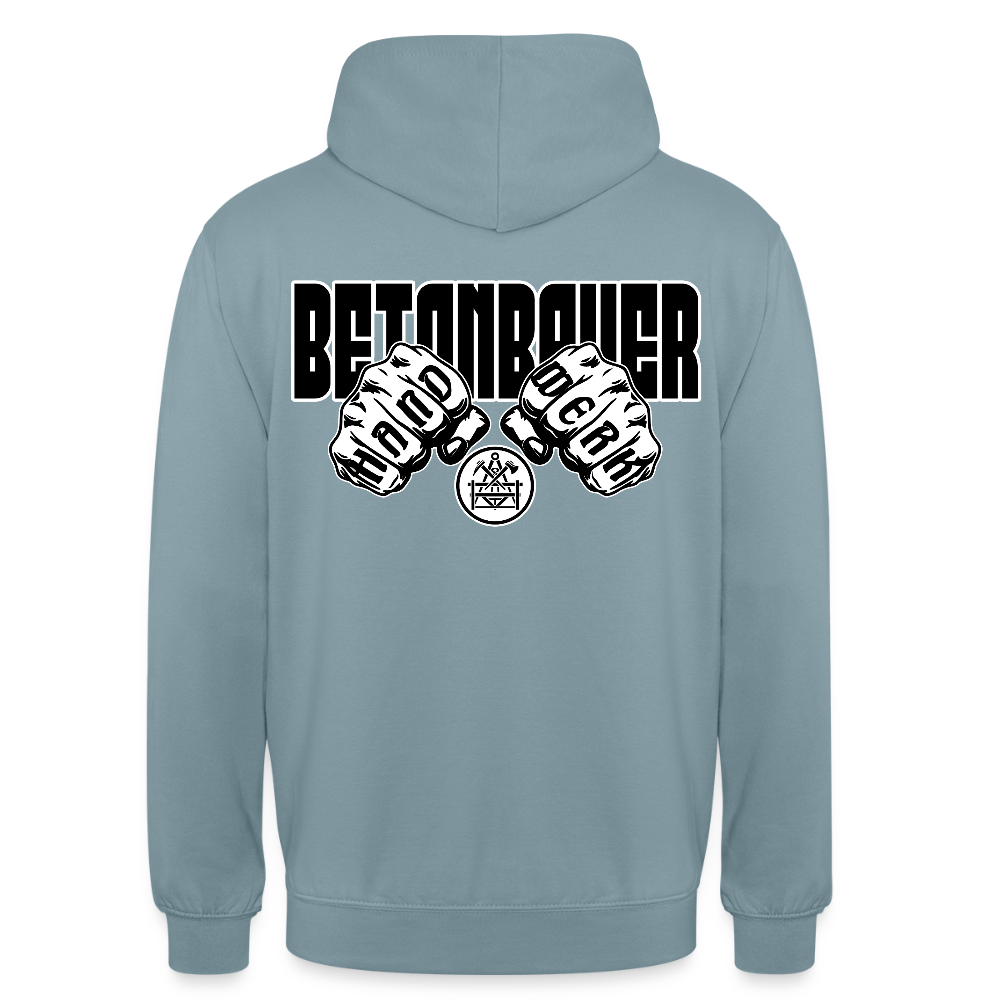 Unisex Hoodie "Betonbauer" (beidseitig bedruckt) - Nebelblau