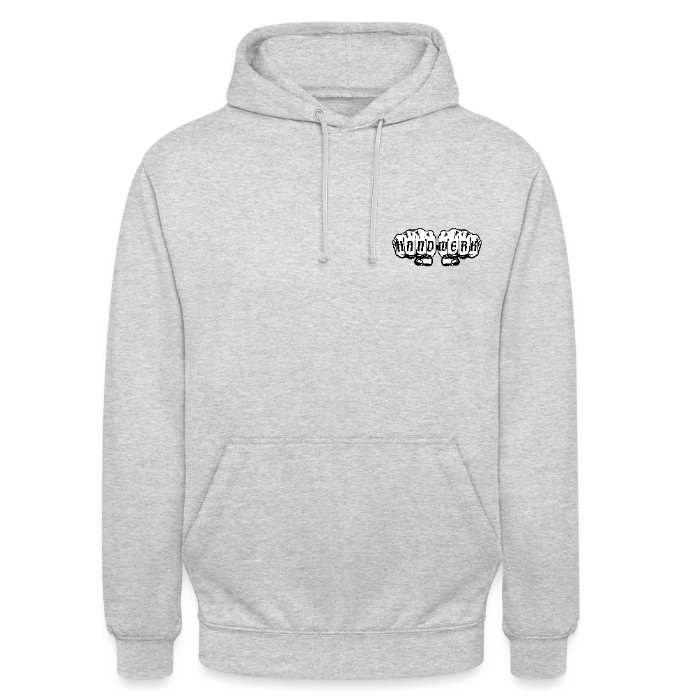 Unisex Hoodie "Heizungsbauer" (beidseitig bedruckt) - Hellgrau meliert