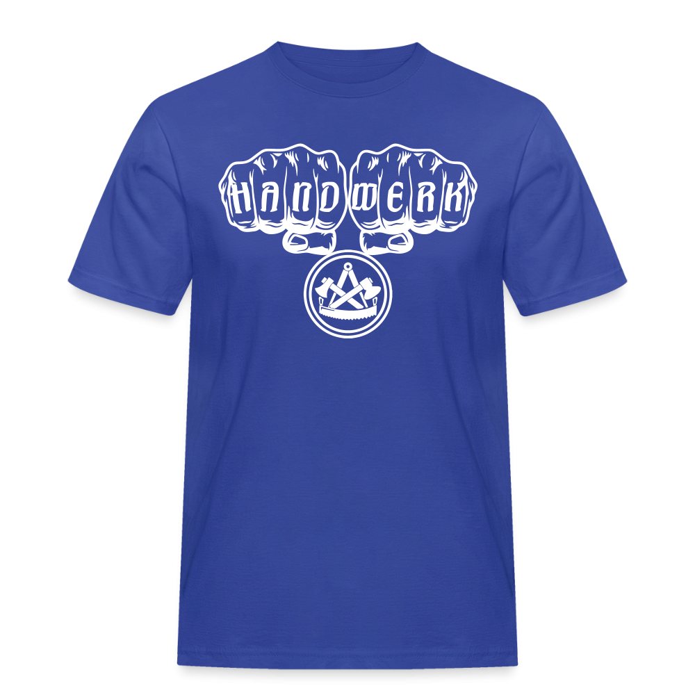 Schwarzes Männer Workwear T-Shirt "Zimmermann" von Spreadconnect, bequem und strapazierfähig für Arbeiten, auf einem weißen Hintergrund.