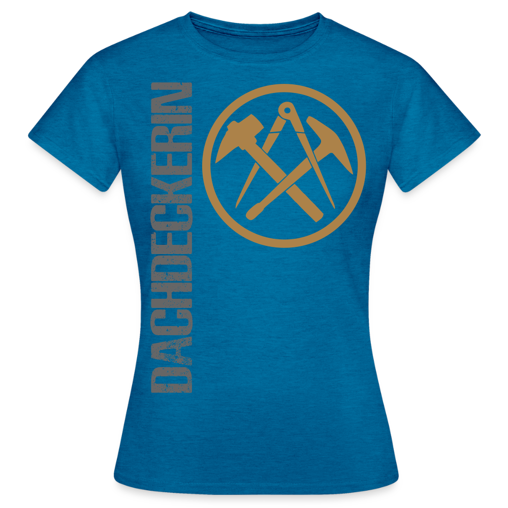 Schwarzes Frauen T-Shirt "Dachdeckerin" von Spreadconnect mit passender Passform und Dachdecker-Design.