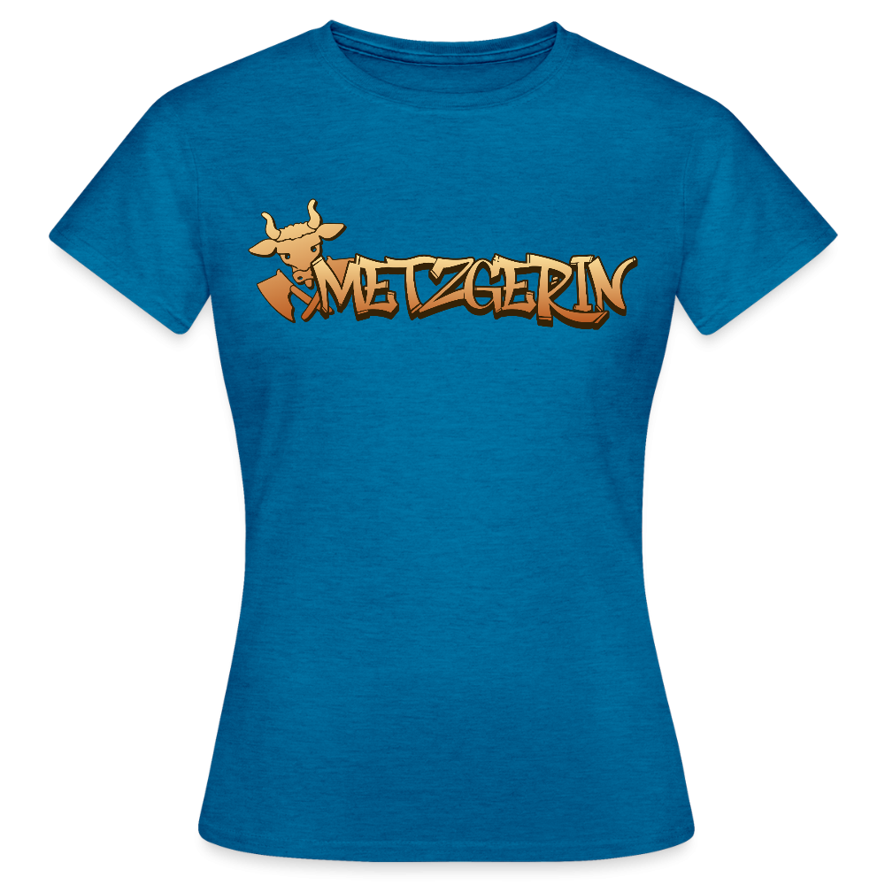 Graues Damen T-Shirt "Metzgerin" von Spreadconnect, bequem und modisch, mit passender Passform und weichem Material.
