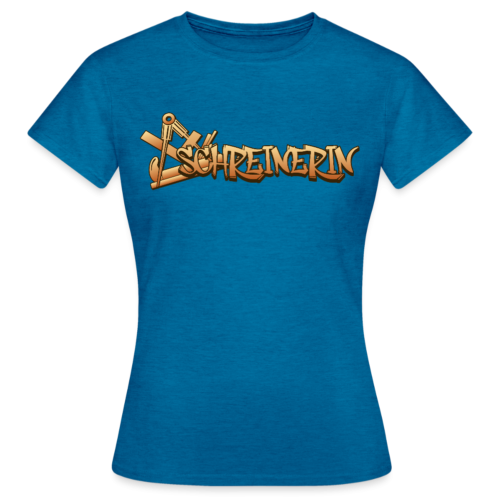 Graues Meliertes Frauen T-Shirt „Schreinerin“ von Spreadconnect, bequemes Schnittdesign, zeigt das lustige Schreinerin-Motiv.