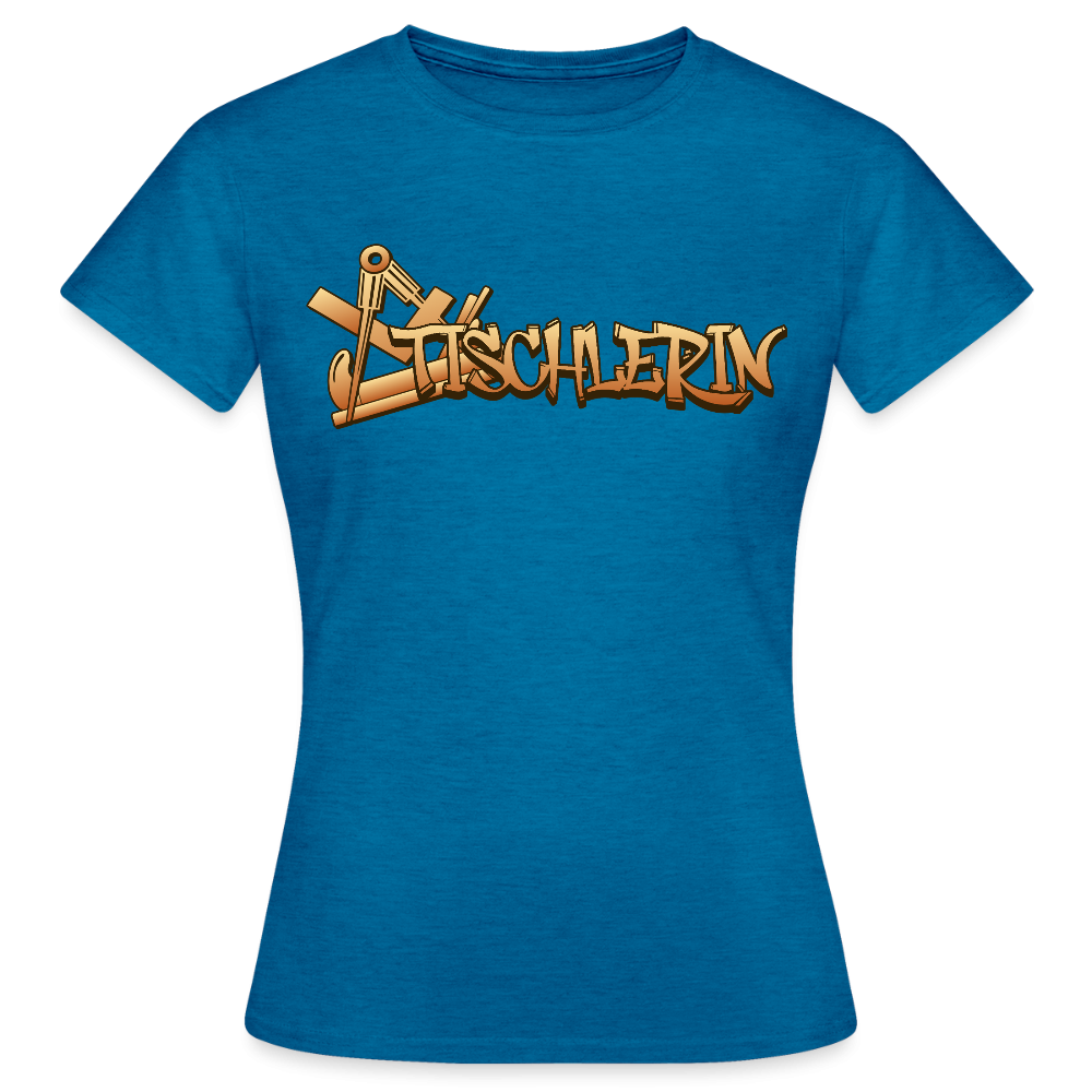Graues Damen T-Shirt "Tischlerin" von Spreadconnect, weiches Baumwollshirt mit passender Passform, detailreiche Druckgrafik