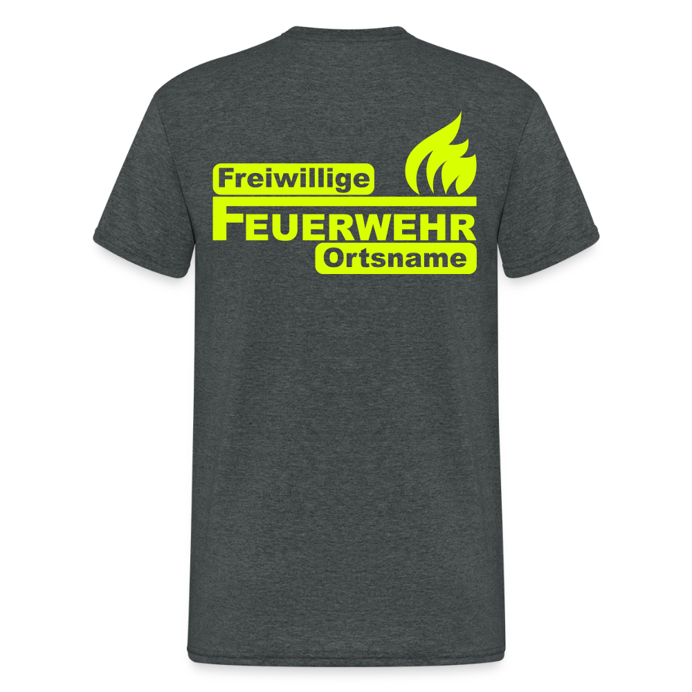Schwarzes Gildan Heavy T-Shirt für Männer mit Feuerwehr-Design, unisex Schnitt, von Spreadconnect.