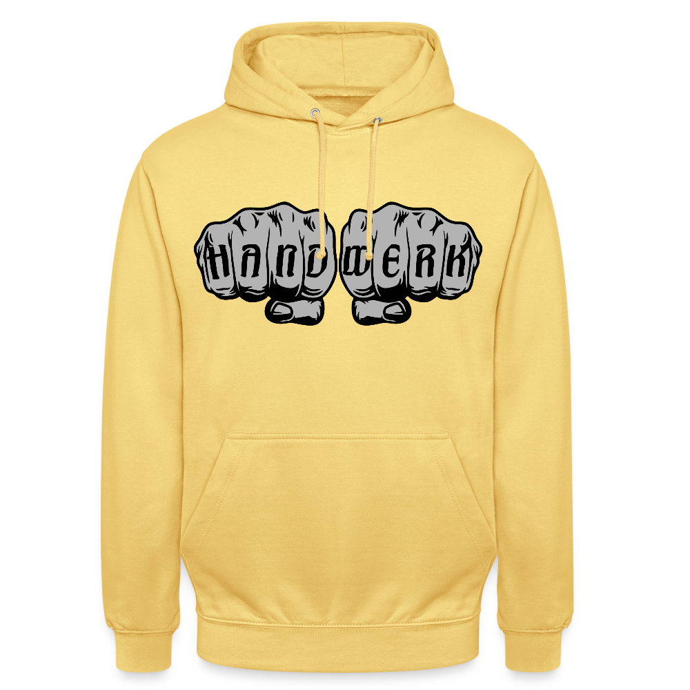 Unisex Hoodie "Handwerk" von Spreadconnect in Pink, aus weichem Stoff, mit handwerklichem Design auf der Vorderseite.