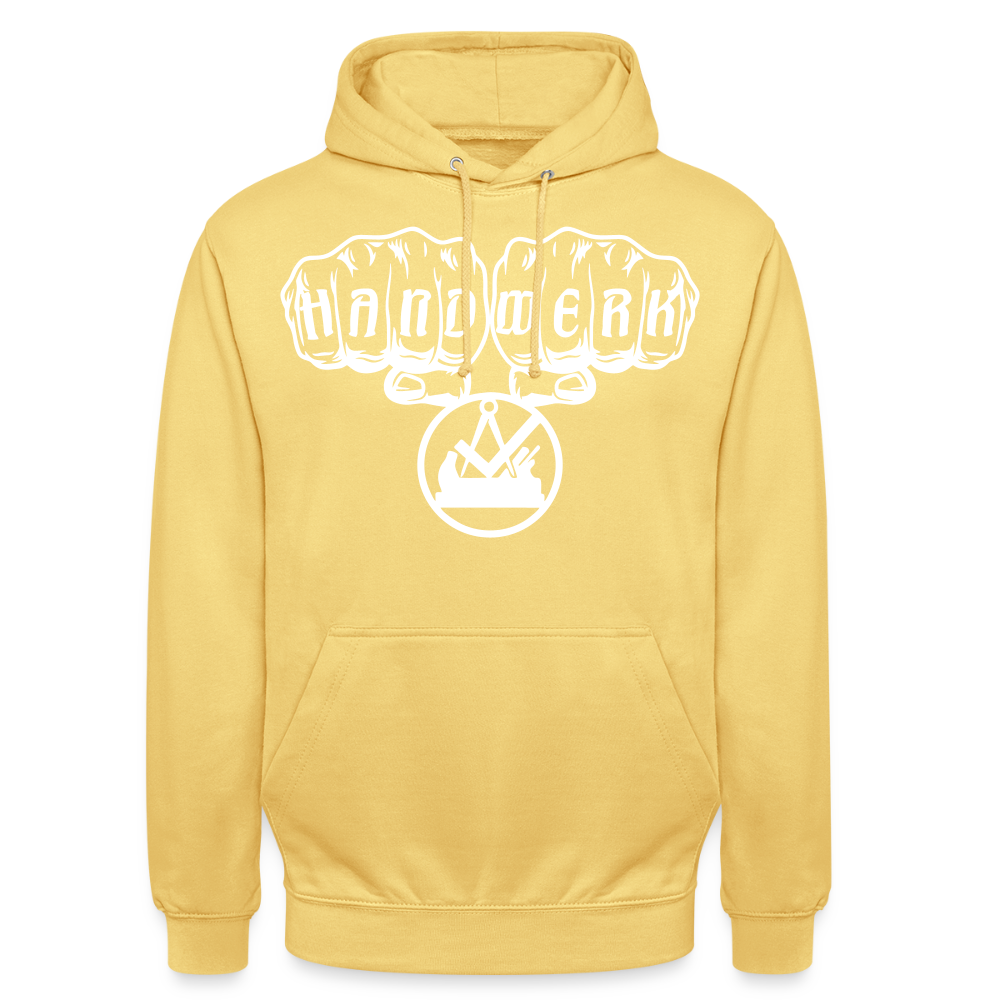 Unisex Hoodie von Spreadconnect mit Schreiner/Tischler-Design in Pink, bequemer Schnitt, sichtbare Kapuze und Kängurutasche.