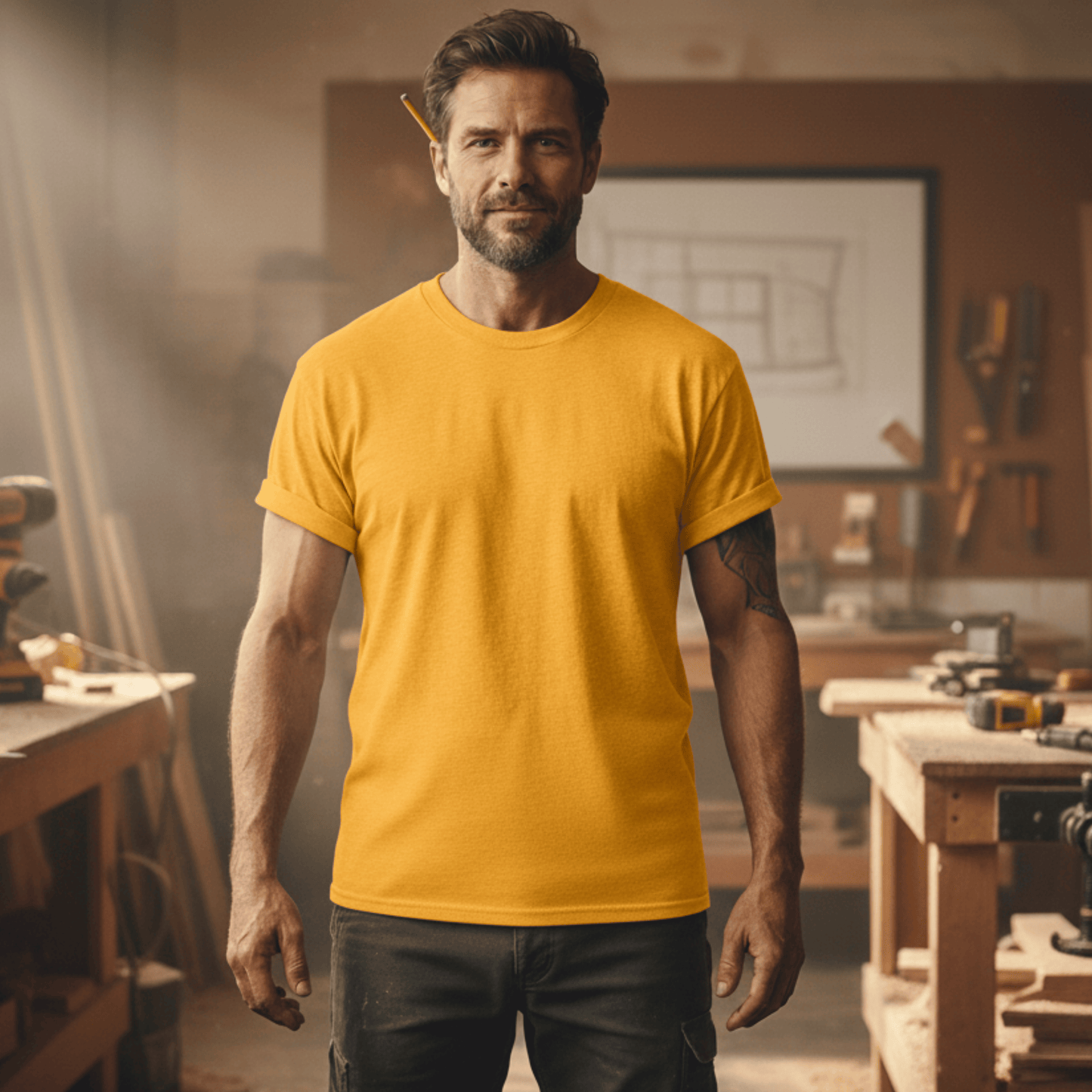 Premium T-Shirt HW-200 | Robust & Vielseitig | Für stolze Handwerker (S-3XL) Blanko Gold Männer Gildan Ultra T-Shirt