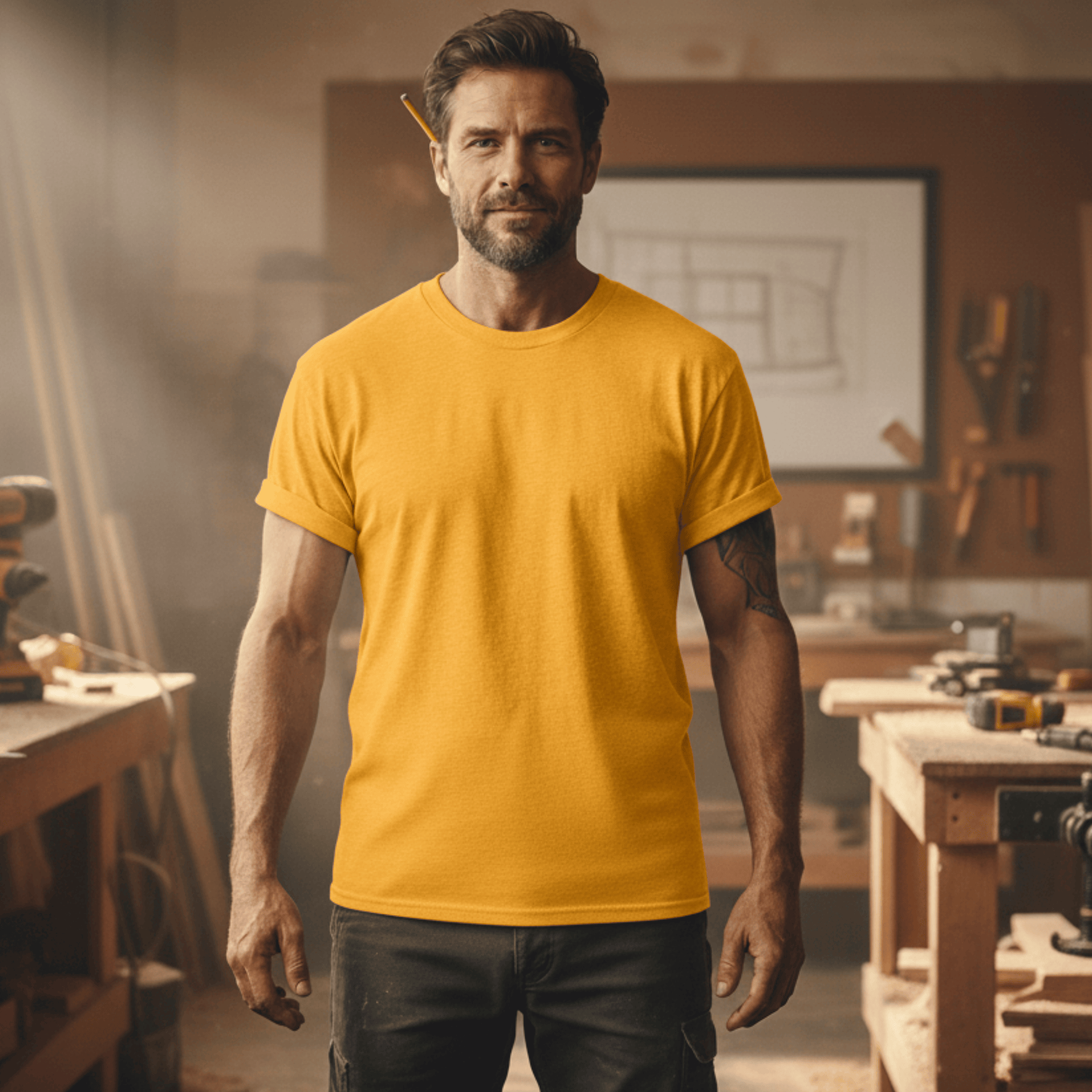 Premium T-Shirt HW-200 | Robust & Vielseitig | Für stolze Handwerker (S-3XL) Blanko Gold Männer Gildan Ultra T-Shirt