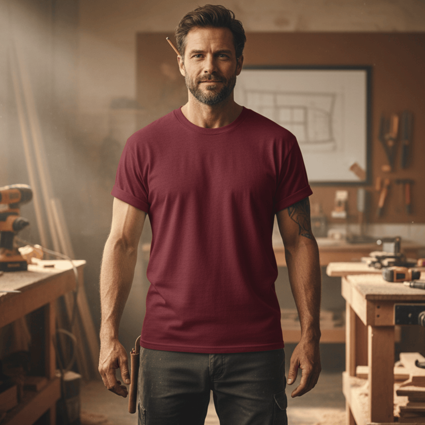 Premium T-Shirt HW-200 | Robust & Vielseitig | Für stolze Handwerker (S-3XL) Blanko Maroon Männer Gildan Ultra T-Shirt