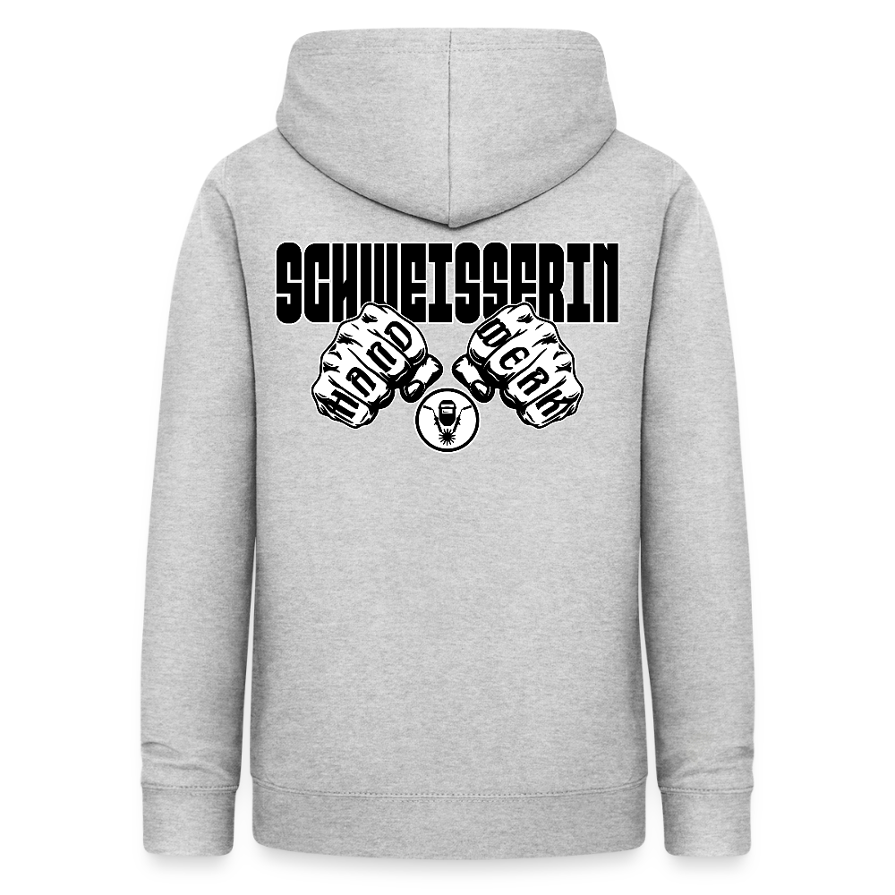Frauen Hoodie "Schweisserin" (beidseitig beruckt) Hellgrau meliert Frauen Hoodie