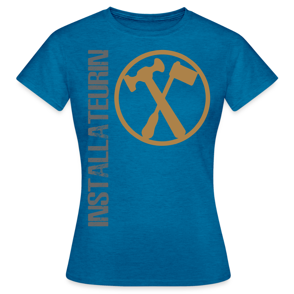 Frauen T-Shirt "Installateurin" Antikblaues Saphir meliert Frauen T-Shirt