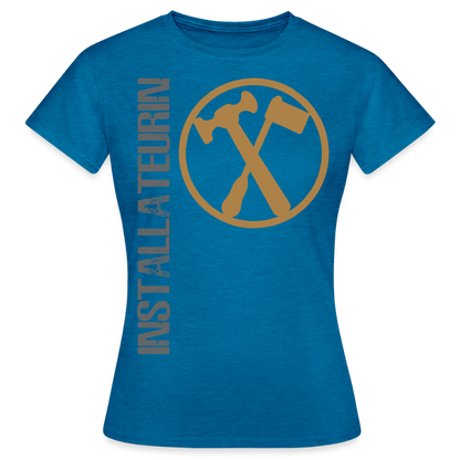 Frauen T-Shirt "Installateurin" Antikblaues Saphir meliert Frauen T-Shirt