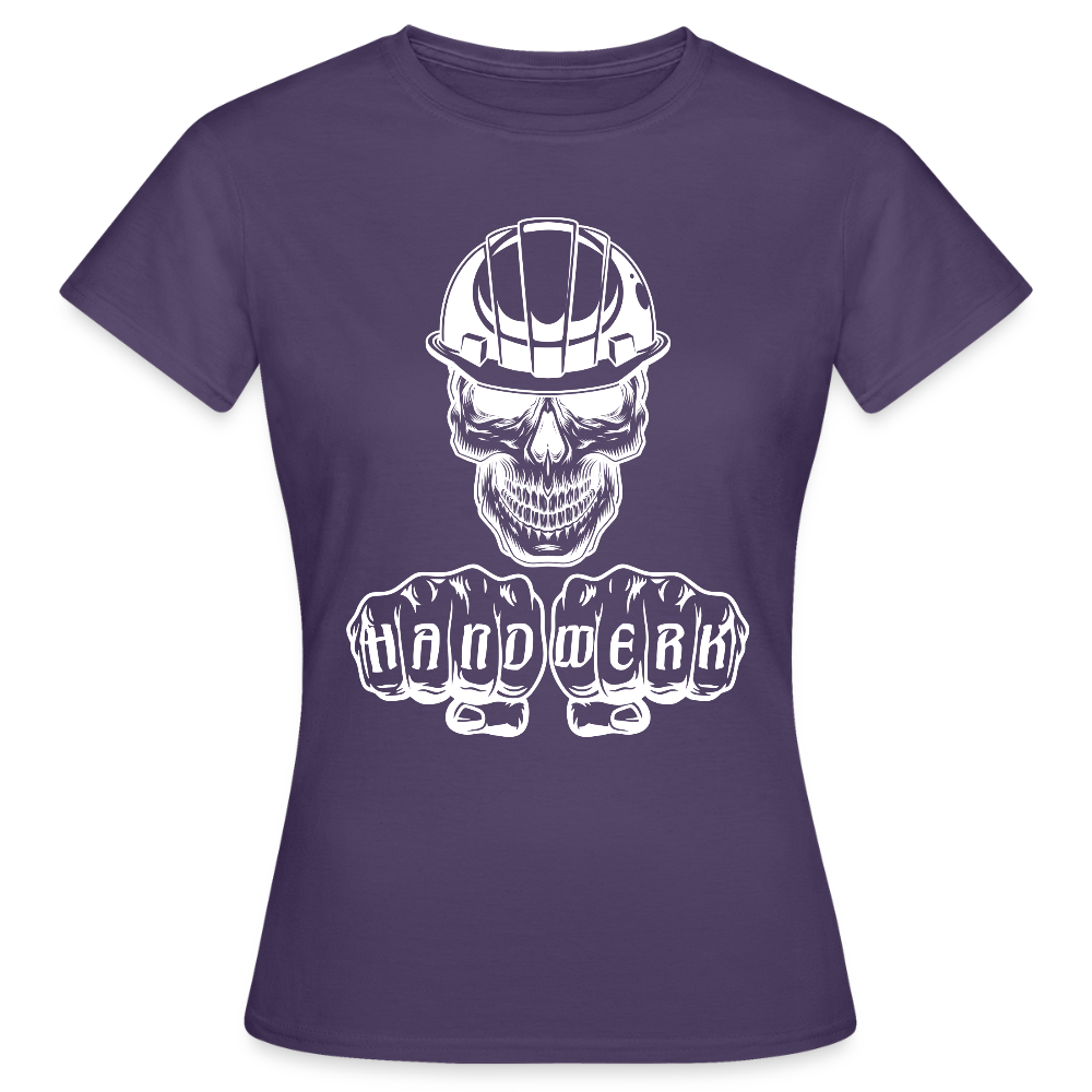 Frauen T-Shirt "Skull-Helm-Handwerk" Dunkellila Frauen T-Shirt