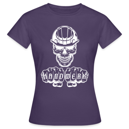Frauen T-Shirt "Skull-Helm-Handwerk" Dunkellila Frauen T-Shirt