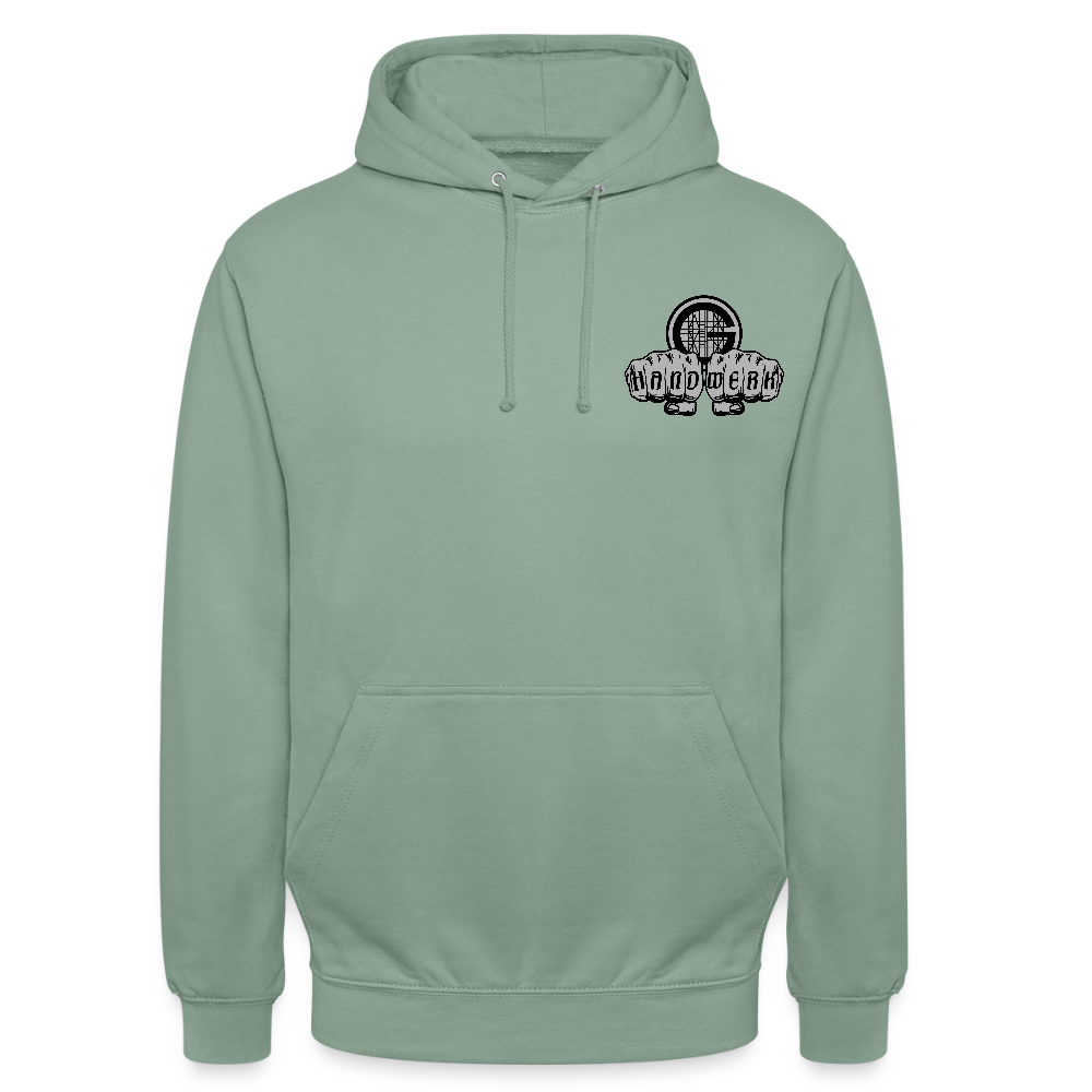 Unisex  Hoodie "Gerüstbauer" beidseitig bedruckt - Graugrün
