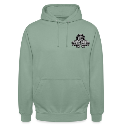 Unisex  Hoodie "Gerüstbauer" beidseitig bedruckt - Graugrün
