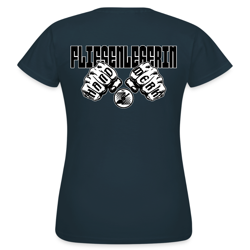 Frauen T-Shirt "Fliesenlegerin" (beidseitig bedruckt) Navy Frauen T-Shirt