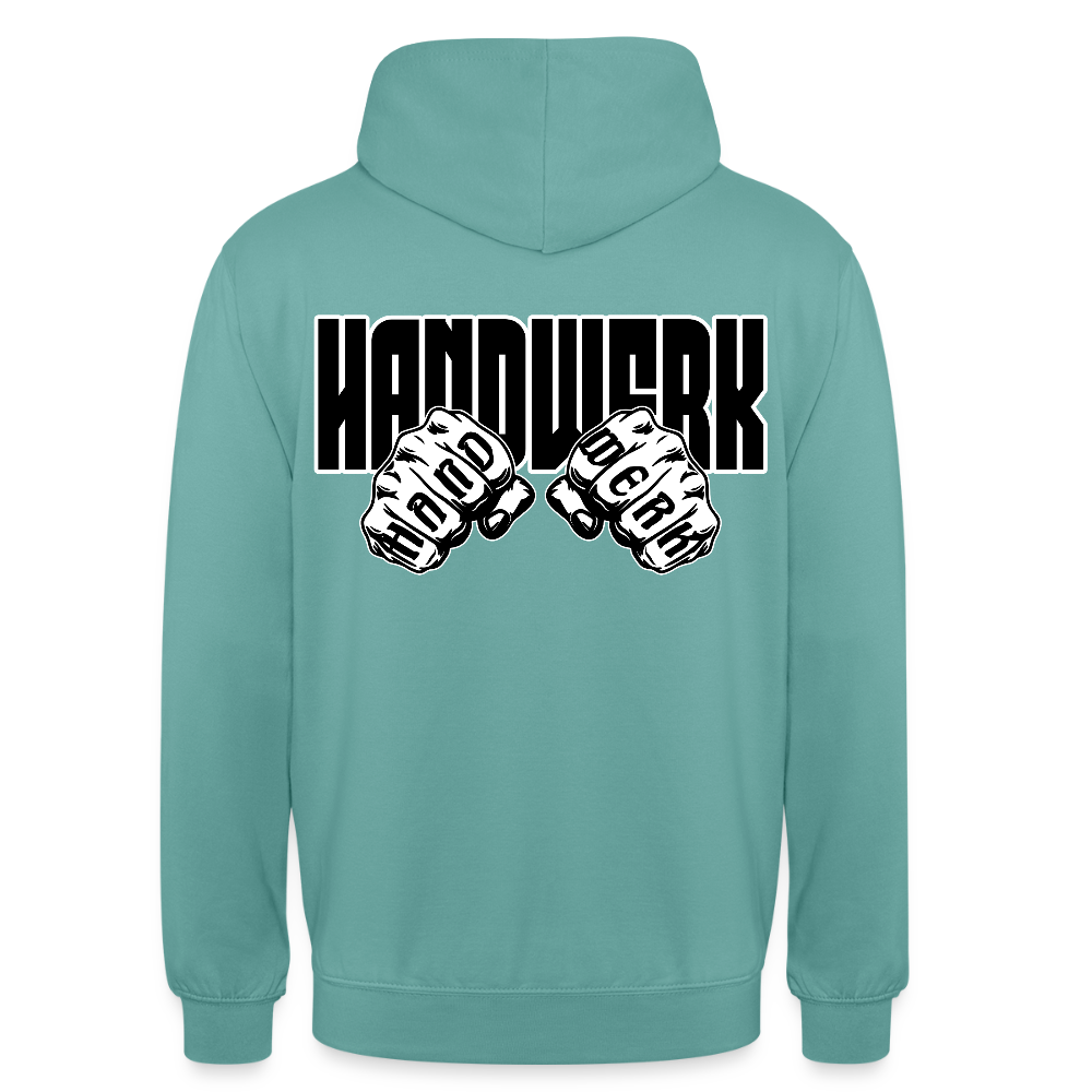 Unisex Hoodie "Handwerk" (beidseitig bedruckt) Pastelltürkis Unisex Hoodie