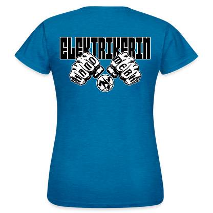 Frauen T-Shirt "Elektrikerin" (beidseitig bedruckt) Antikblaues Saphir meliert Frauen T-Shirt