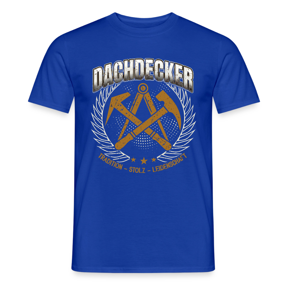 Unisex Dachdecker T-Shirt von Spreadconnect, traditionelles Design, zeigt Männer T-Shirt mit Dachdecker-Motiv und Logo.
