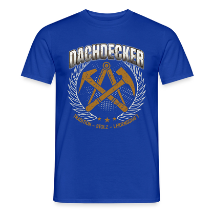 Unisex Dachdecker T-Shirt von Spreadconnect, traditionelles Design, zeigt Männer T-Shirt mit Dachdecker-Motiv und Logo.