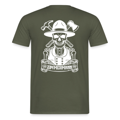 Unisex Zimmermann T-Shirt von Spreadconnect, beidseitig bedruckt mit Handwerker-Design, zeigt Skull & Zunft Motive.