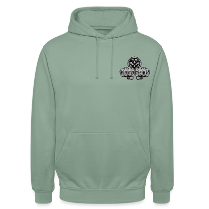 Unisex Hoodie "Mechaniker" beidseitig bedruckt Graugrün Unisex Hoodie