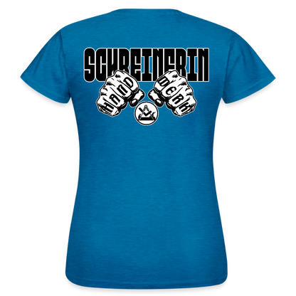 Frauen T-Shirt "Schreinerin" (beidseitig bedruckt) Antikblaues Saphir meliert Frauen T-Shirt