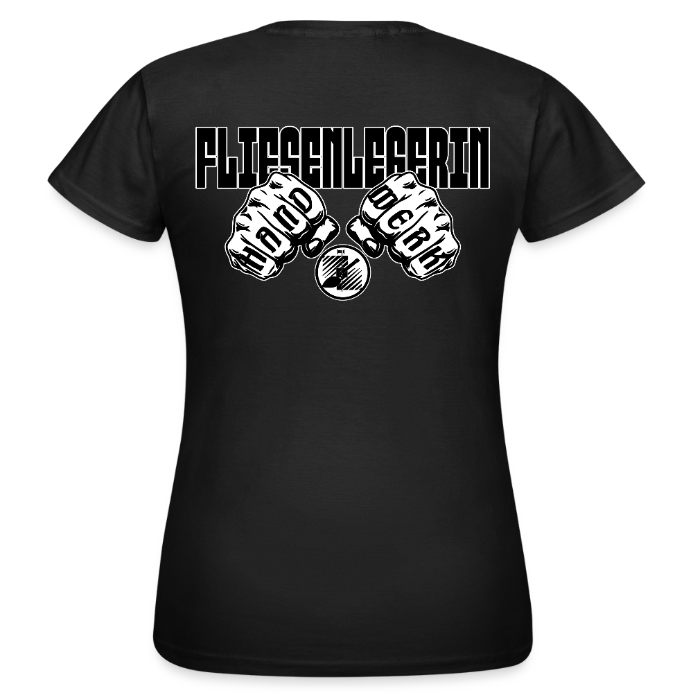 Frauen T-Shirt "Fliesenlegerin" (beidseitig bedruckt) Schwarz Frauen T-Shirt